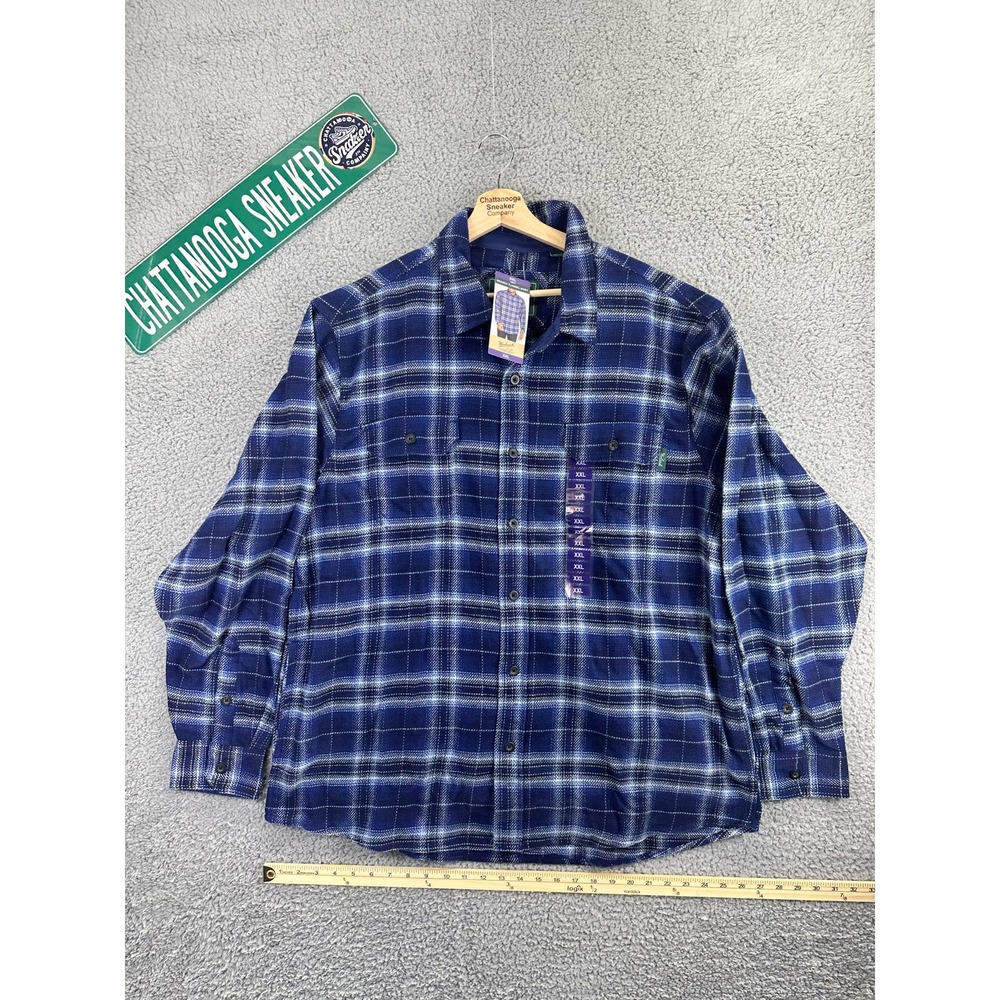 Woolrich Flannel Shirt Mens XXL Blue Brawny Jacket Plaid Button Up Heavy Thick
